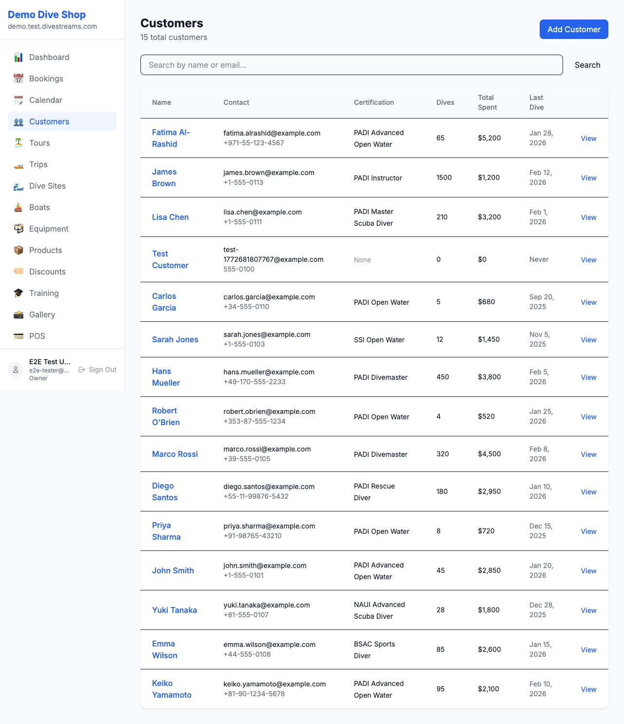 Customer Management feature screenshot